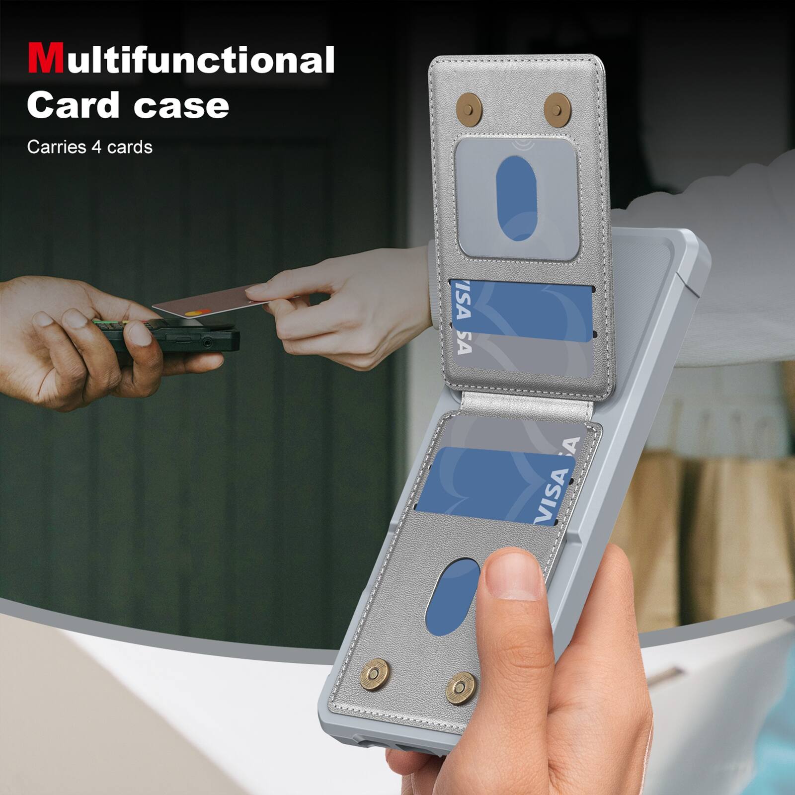 Multifunctional Card case  
Carries 4 cards