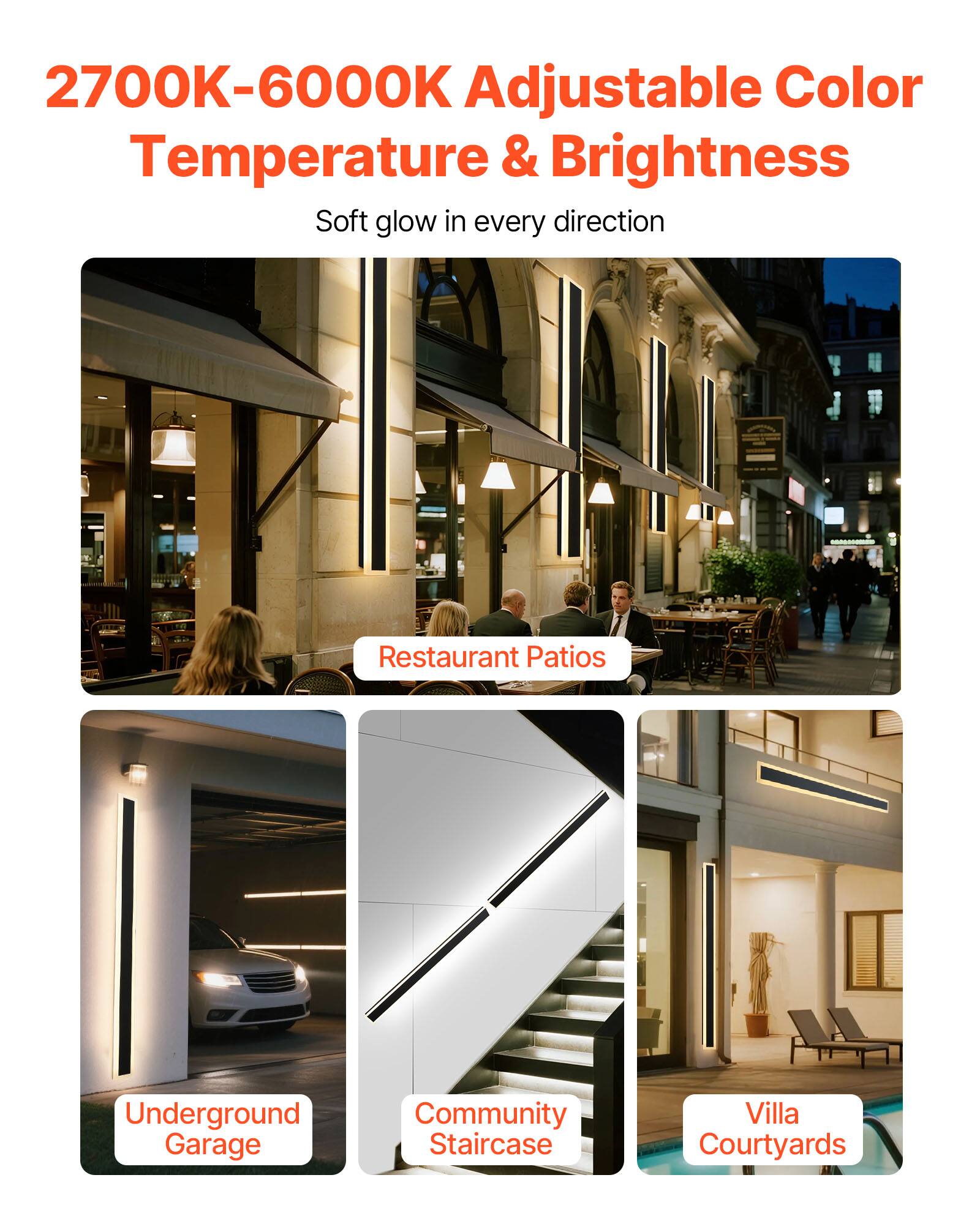2700K-6000K Adjustable Color Temperature & Brightness  
Soft glow in every direction  

Restaurant Patios  
Underground Garage  
Community Staircase  
Villa Courtyards