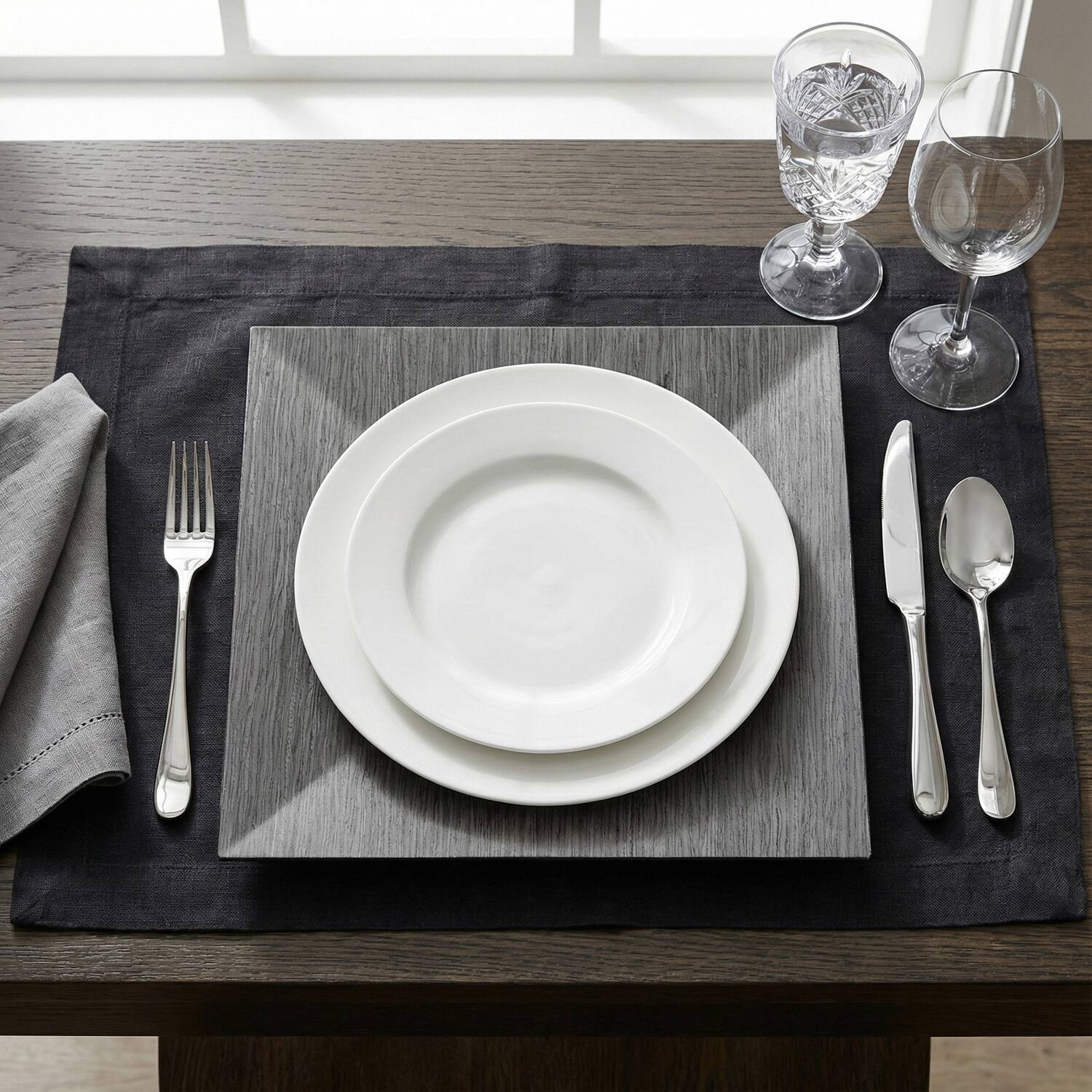 Angle. American Atelier - 13" Gray Pine Square Charger Plate - Gray.