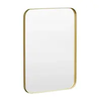 LOVMOR - 24 in. W x 32 in. H Tempered Glass Rounded Rectangle Framed Wall-Mounted Bathroom Vanity Mirror in Gold - Gold - Angle_Zoom