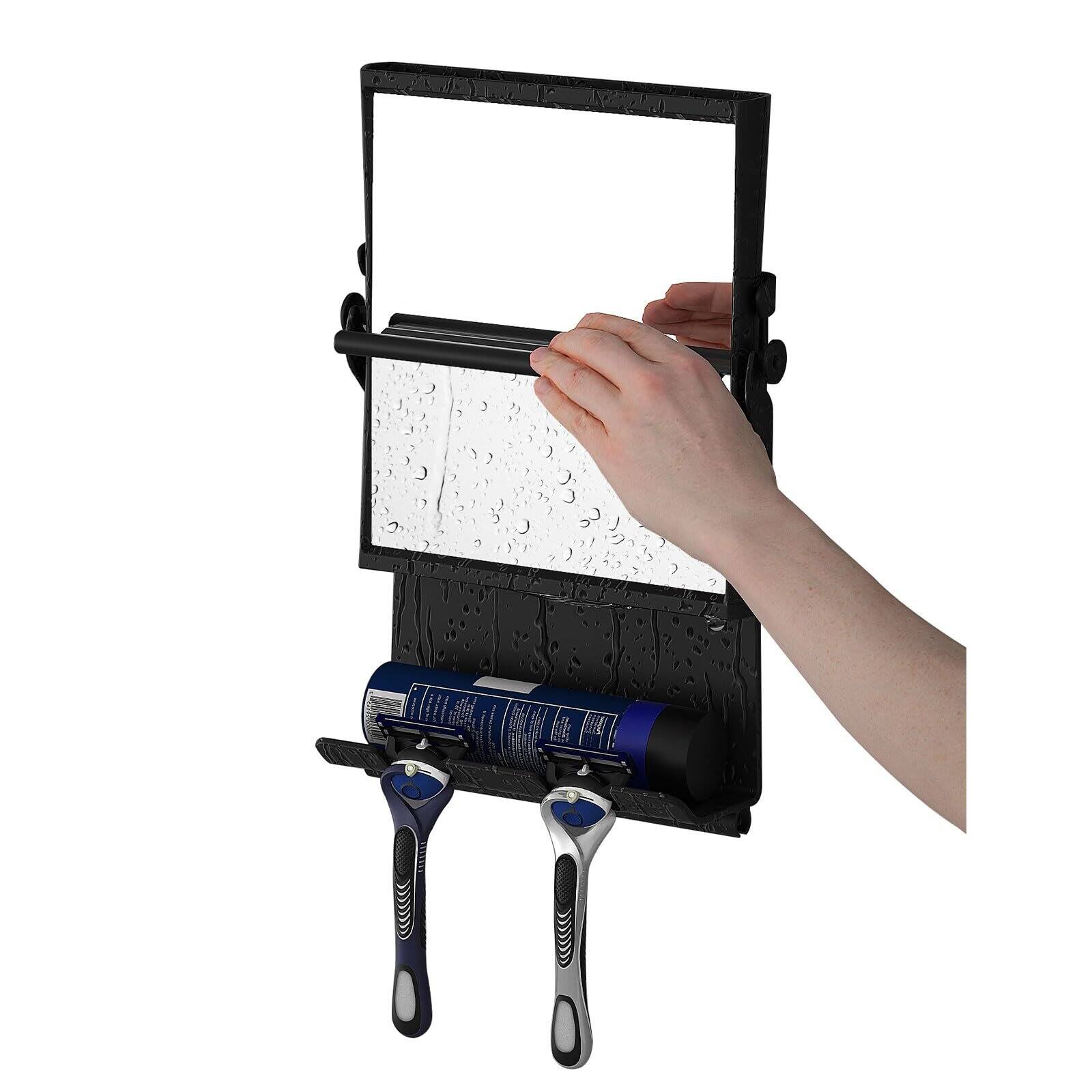 Alt View 1. Dazzed Corner - Fogless Shower Mirror 1X/3X Dual-Sided, Anti-Fog, Rust-Proof with Squeegee - Black.