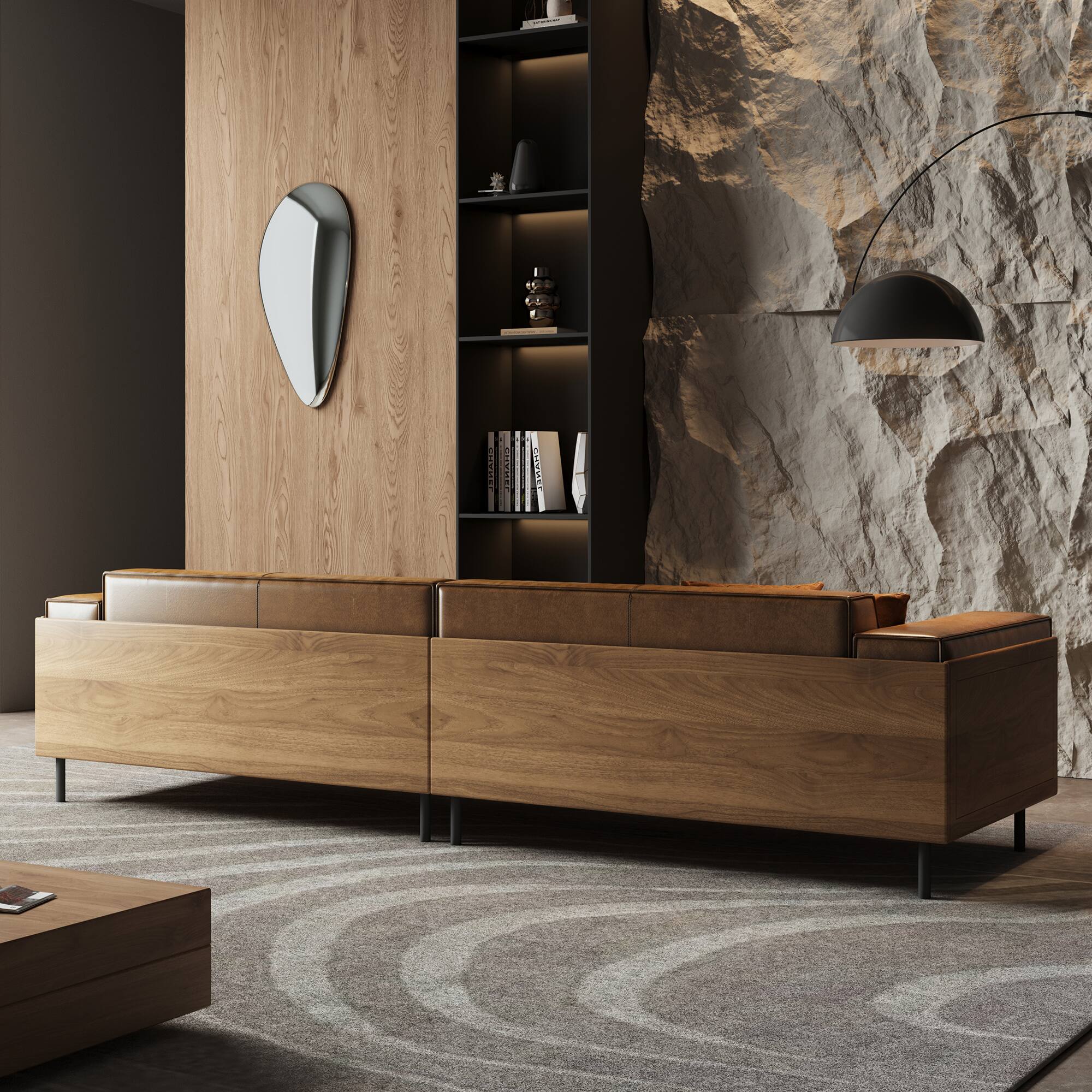 Alt View 1. luck idea - 111.81" Luxury Oil-Waxed Leather Sofa, High-End Vintage Sofa, Sturdy Frame, Comfortable Seating - Brown.