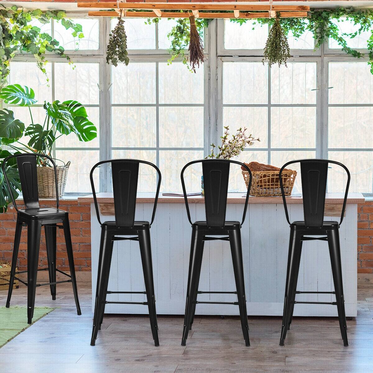 Alt View 7. Ecooso - Set of 4 Metal Bar Height Stools Stackable with Removable Backrest for Cafe or Home - Black.