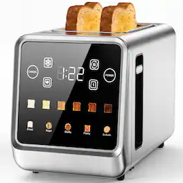 Teendow - Touchscreen Toaster 2 Slice 900W, Stainless Steel Smart Bread Toaster with 1.5" Wide, 5 Bread Modes, 6 Shade Settings - Silver