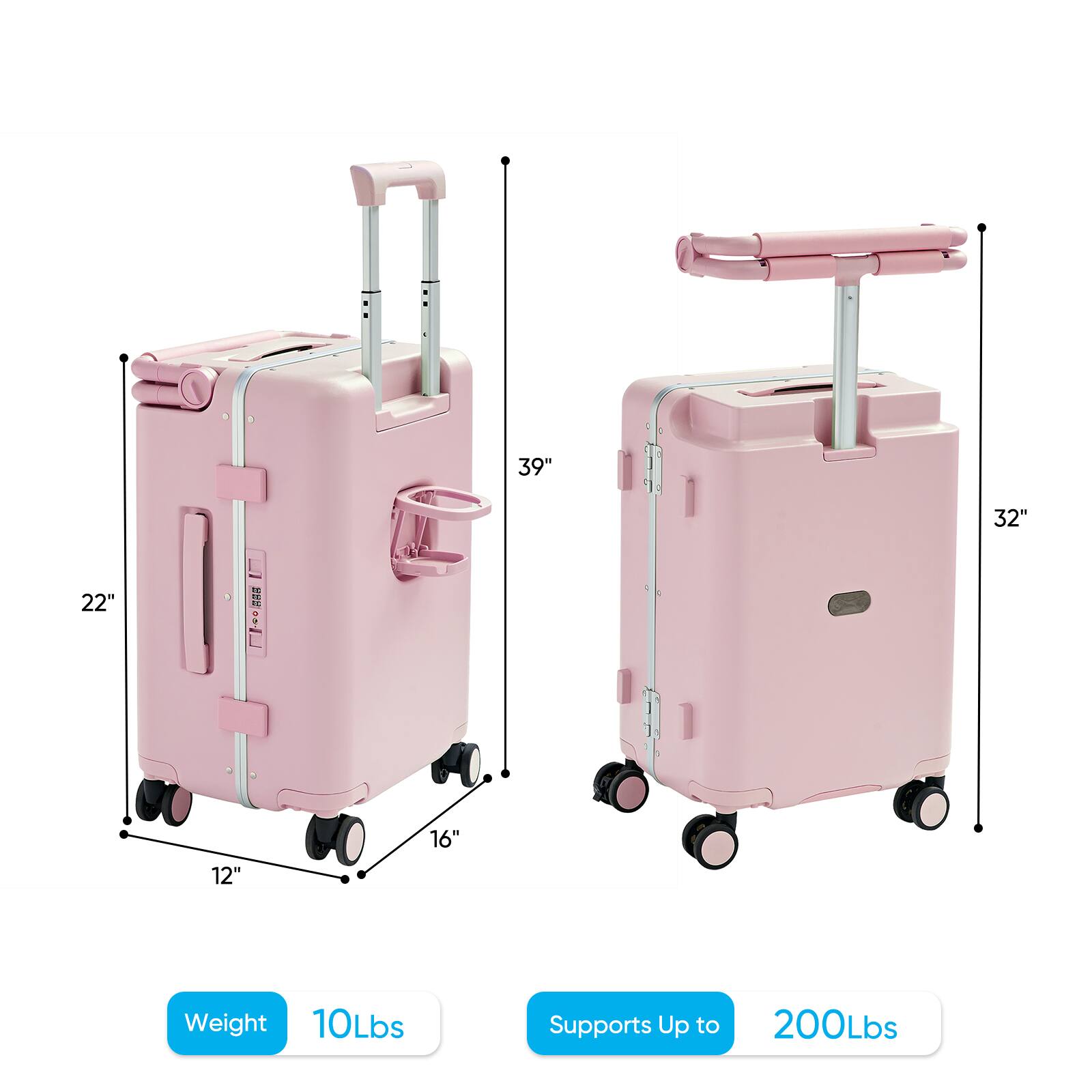 39" 32" 22" 12" 16"  
Weight: 10Lbs  
Supports Up to 200Lbs