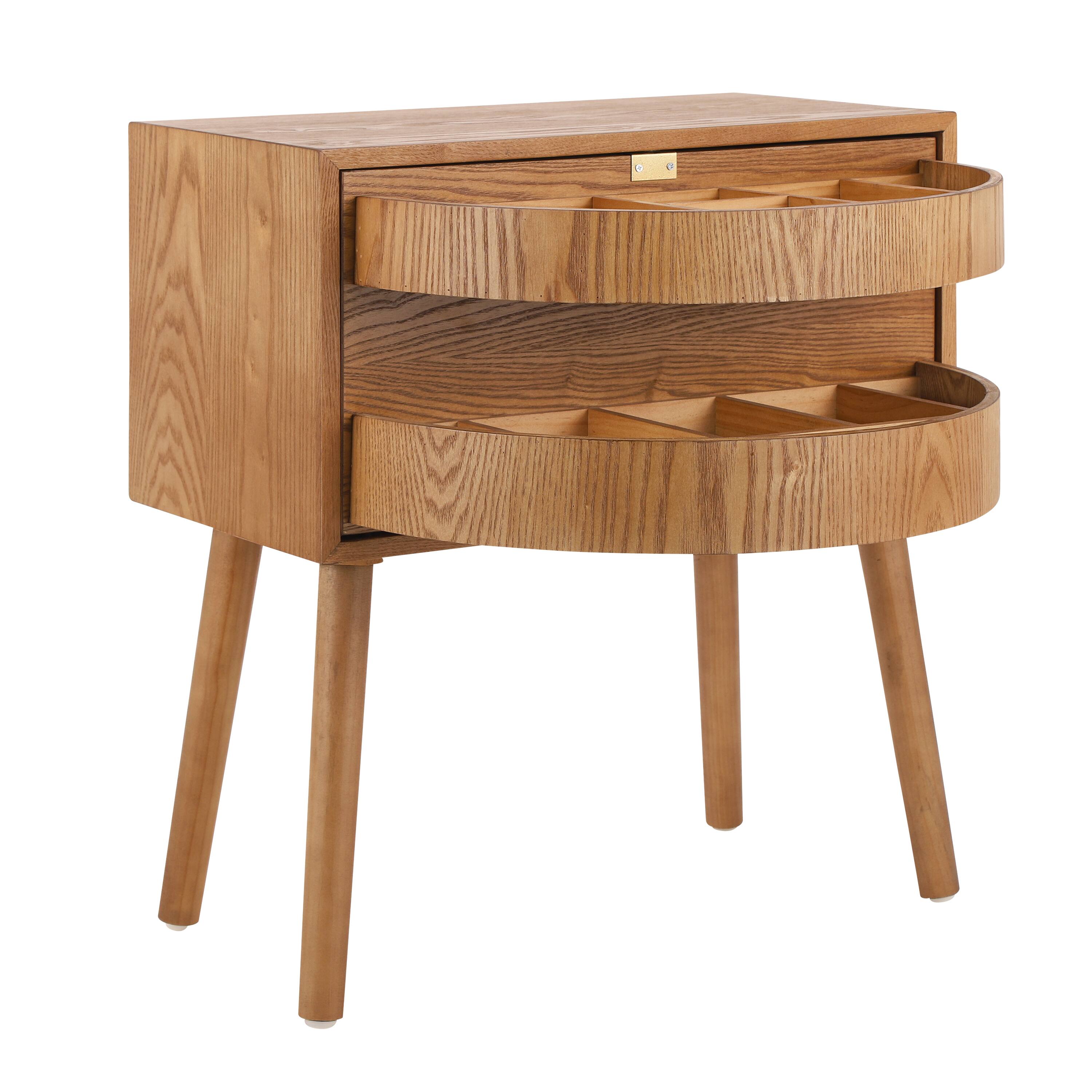 Back. Whisen - Rotating Nightstand with Hidden Compartments, Rattan Bedside Table and Storage End Table - Natural.