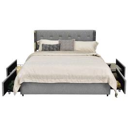 Hivvago - Full Size Linen Headboard 4 Drawer Storage Platform Bed - Grey/Gold