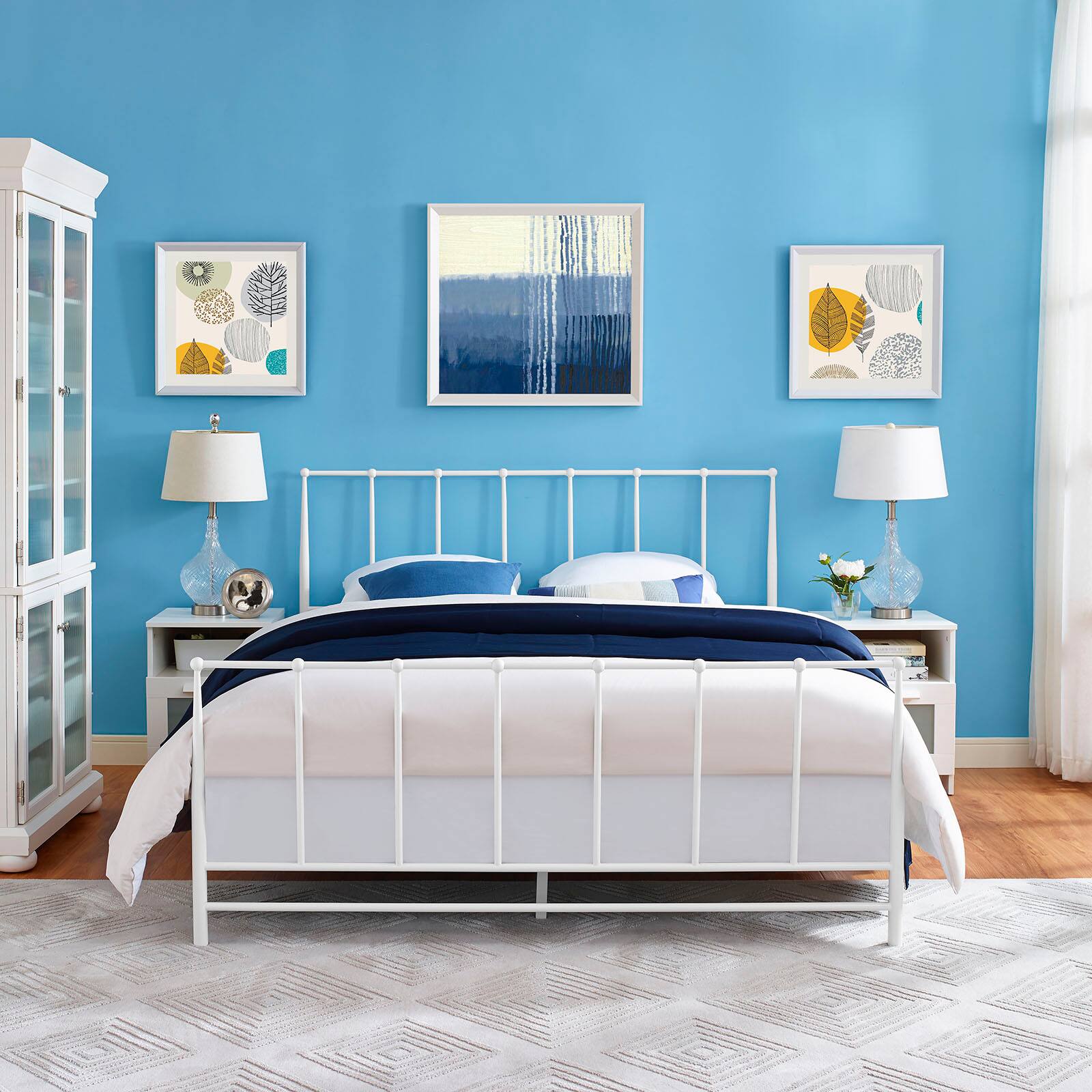 Alt View 2. Modway - Loryn Fabric Twin Bed Frame with Round Splayed Legs - Blue.
