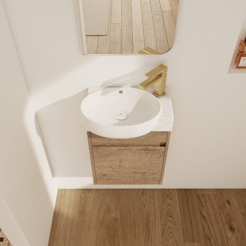 Alt View 1. Loheer - Loheer 16 Inch Bathroom Vanity Wall Mounted Vanity With Sink - Imitative Oak.