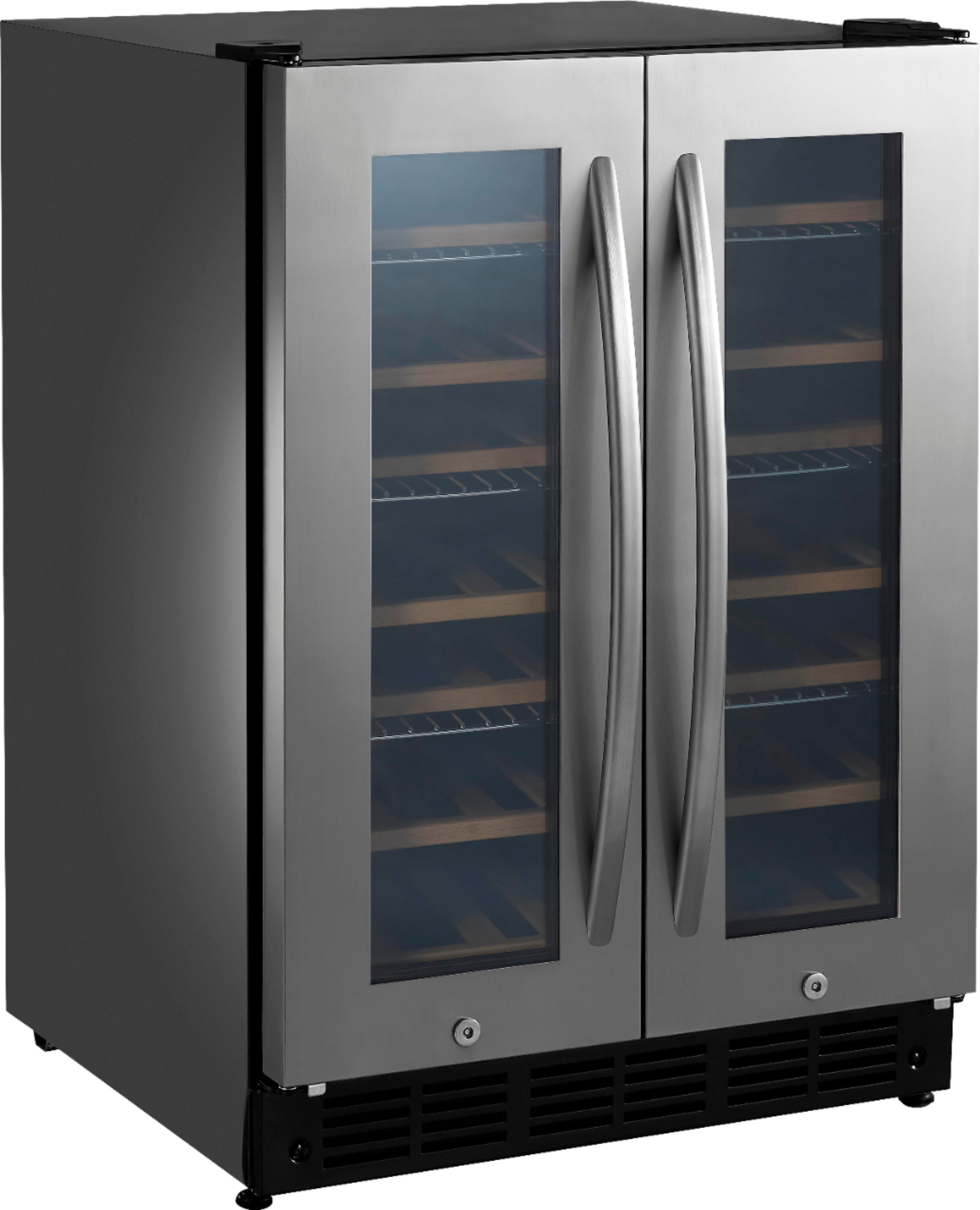 Angle View: Insignia™ - 42 Bottle or 114 Can Built-in Dual Zone Wine and Beverage Cooler - Stainless steel