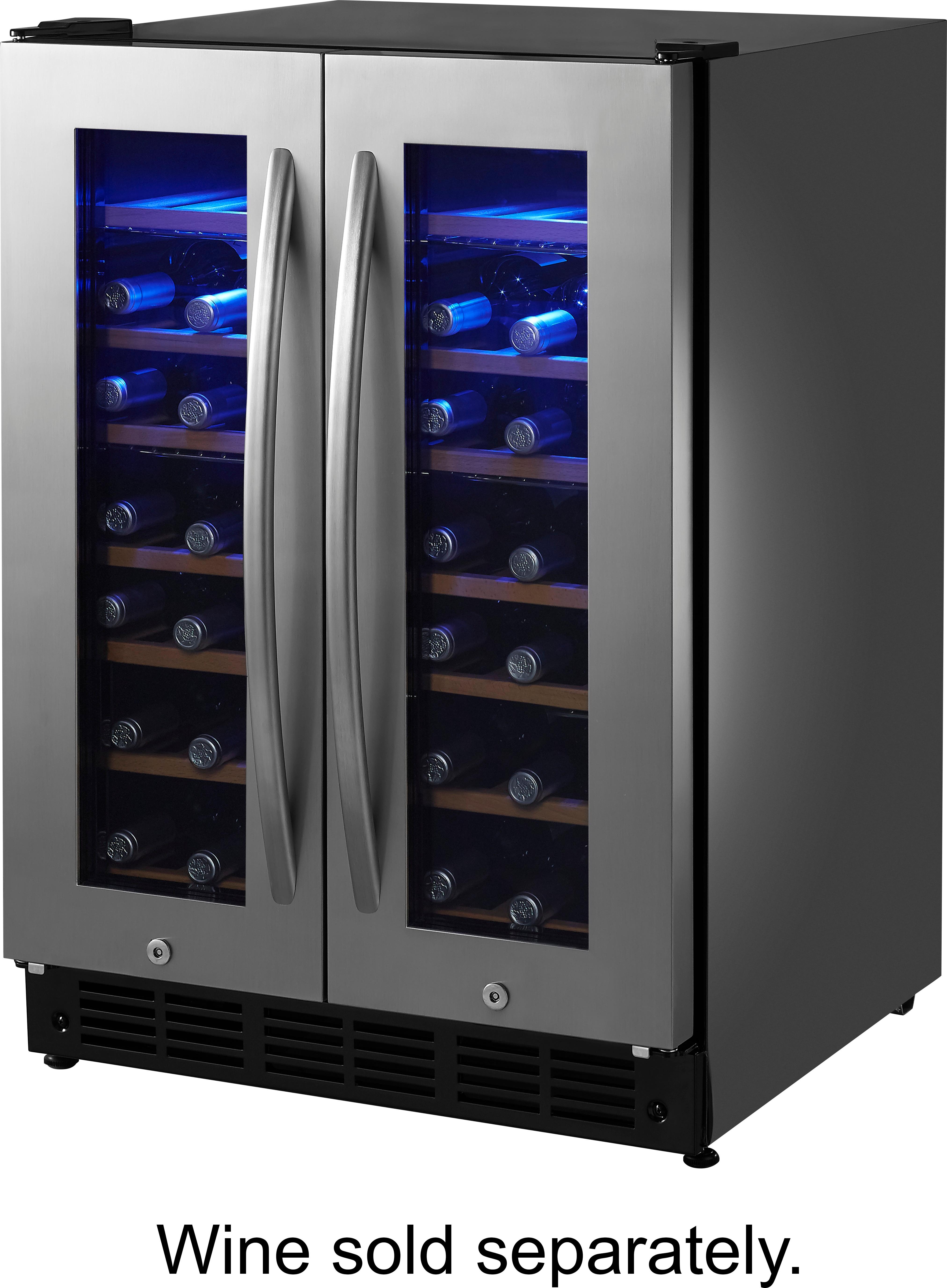 Left View: Insignia™ - 42 Bottle or 114 Can Built-in Dual Zone Wine and Beverage Cooler - Stainless steel
