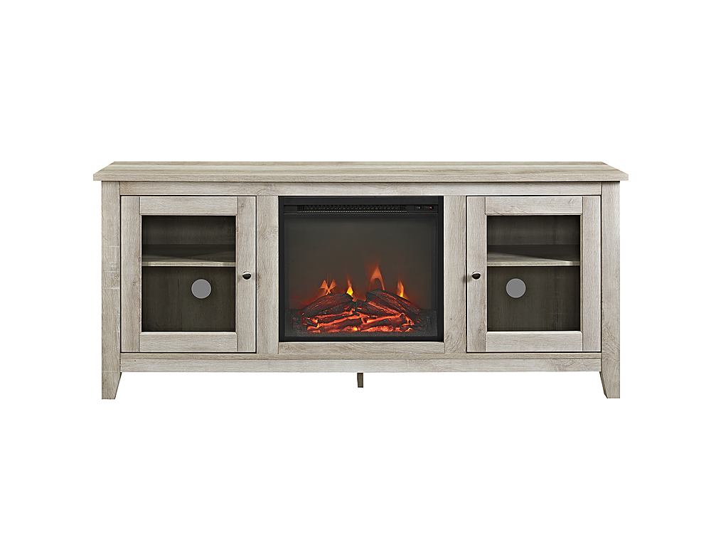 Walker Edison - Traditional Two Glass Door Fireplace TV Stand for Most TVs up to 65" - White Oak