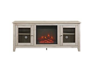 Walker Edison - 58" Transitional Two Glass Door Fireplace TV Stand for Most TVs up to 65" - White Oak - Front_Zoom