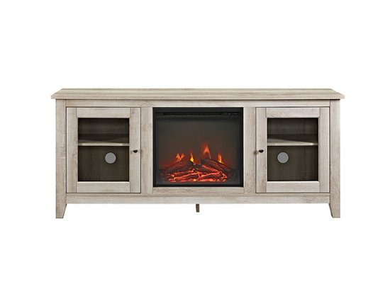 Glass Door Fireplace Tv Stand, Tv Stand With Fireplace White Oak