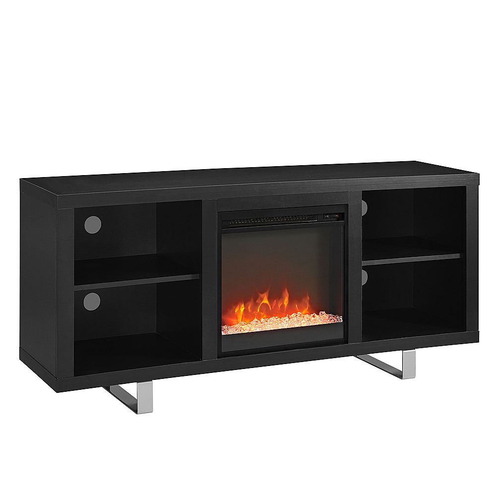 Angle View: Walker Edison - Modern Open Storage Fireplace TV Stand for Most TVs up to 65" - Black
