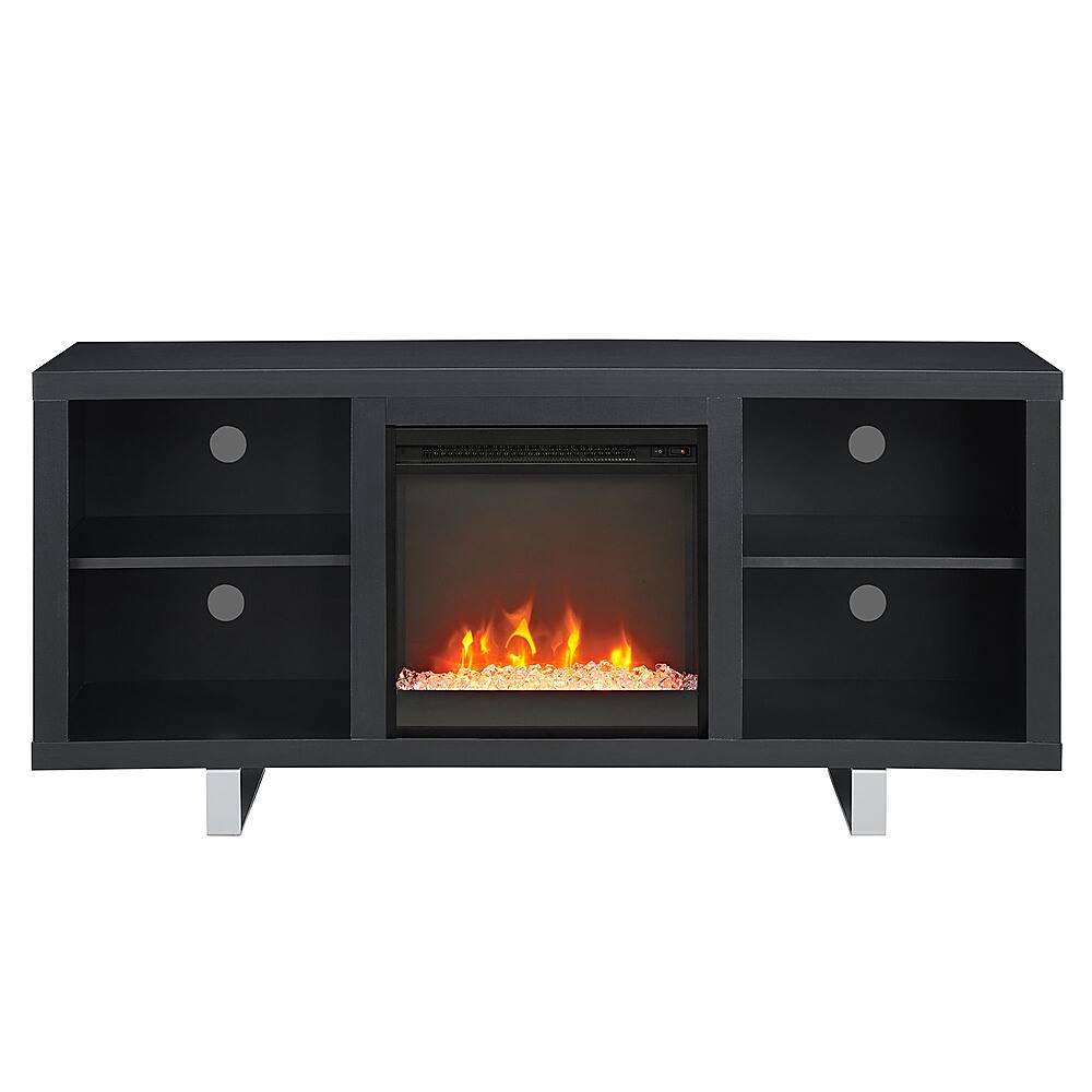 Front. Walker Edison - Modern Open Storage Fireplace TV Stand for Most TVs up to 65" - Black.