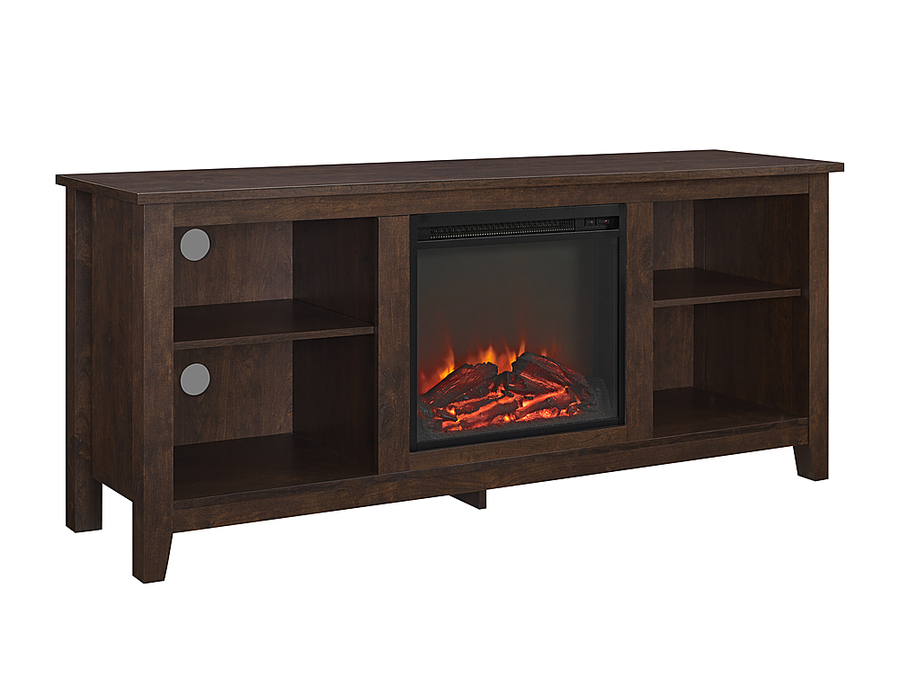 Angle View: Walker Edison - Open Storage Fireplace TV Stand for Most TVs Up to 65" - Traditional Brown