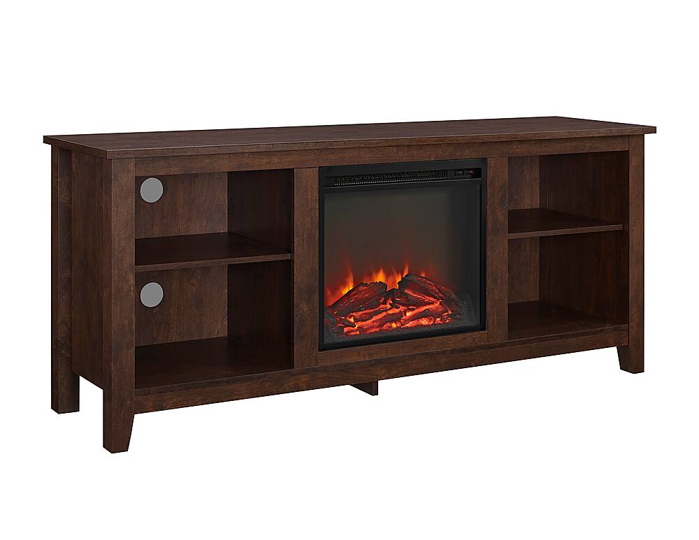 Angle. Walker Edison - 58" Open Storage Fireplace TV Stand for Most TVs Up to 65" - Traditional Brown.