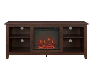 Walker Edison - 58" Open Storage Fireplace TV Stand for Most TVs Up to 65" - Traditional Brown - Front_Zoom