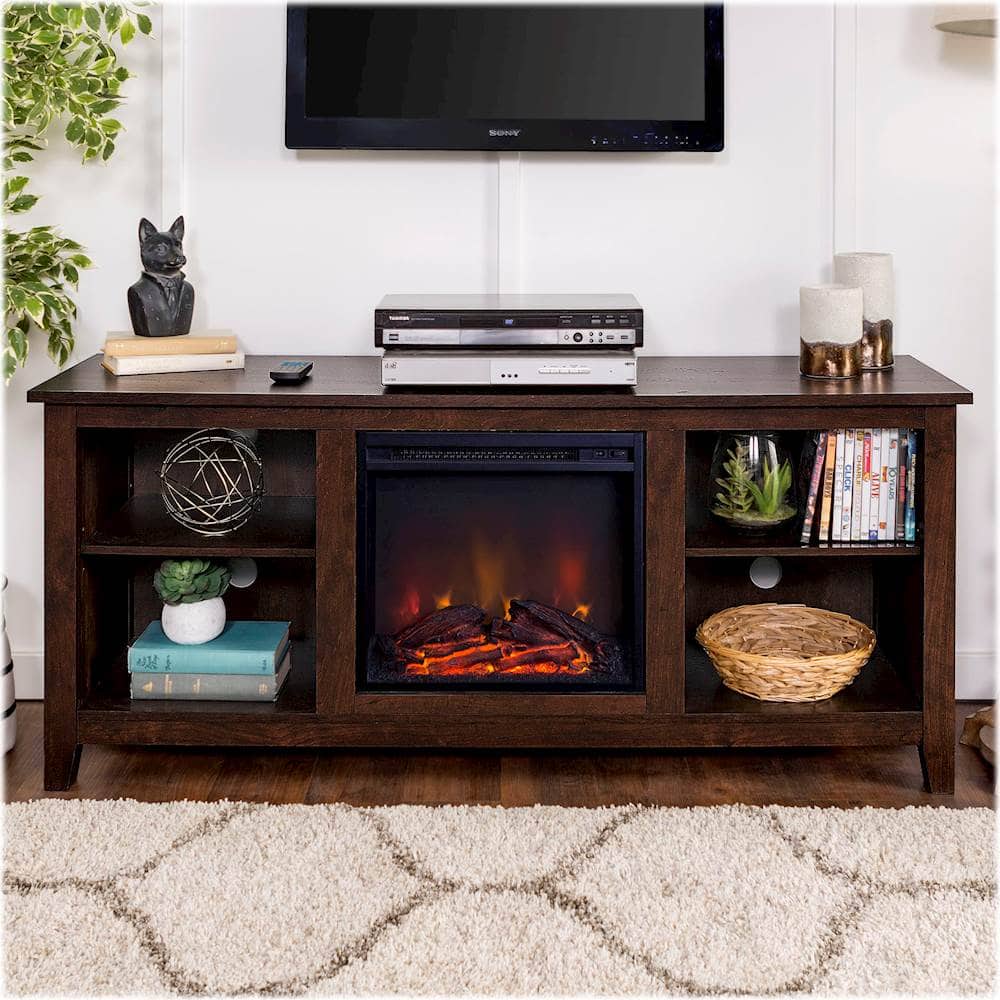 Alt View 14. Walker Edison - 58" Open Storage Fireplace TV Stand for Most TVs Up to 65" - Traditional Brown.