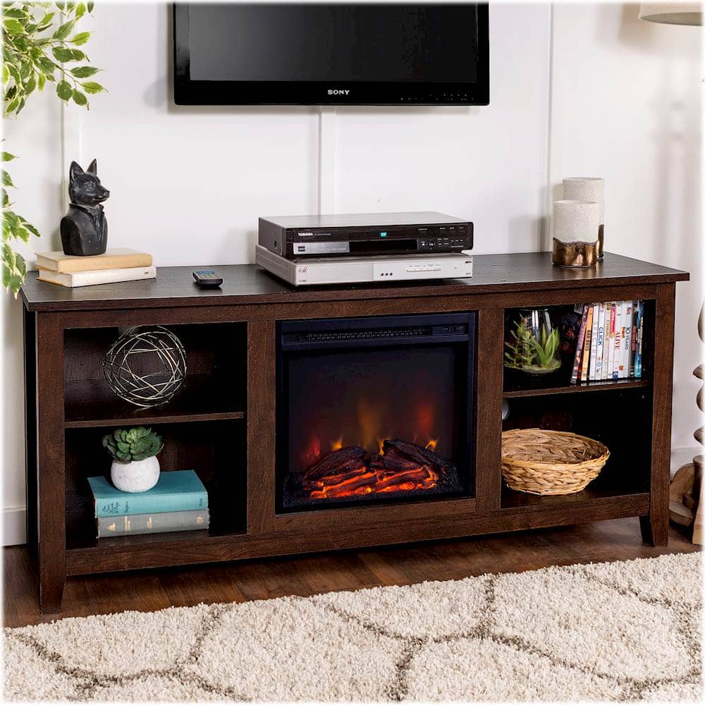 Alt View 15. Walker Edison - 58" Open Storage Fireplace TV Stand for Most TVs Up to 65" - Traditional Brown.