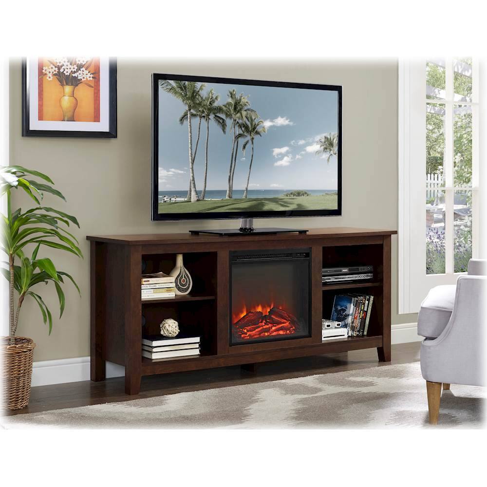 Alt View 16. Walker Edison - 58" Open Storage Fireplace TV Stand for Most TVs Up to 65" - Traditional Brown.