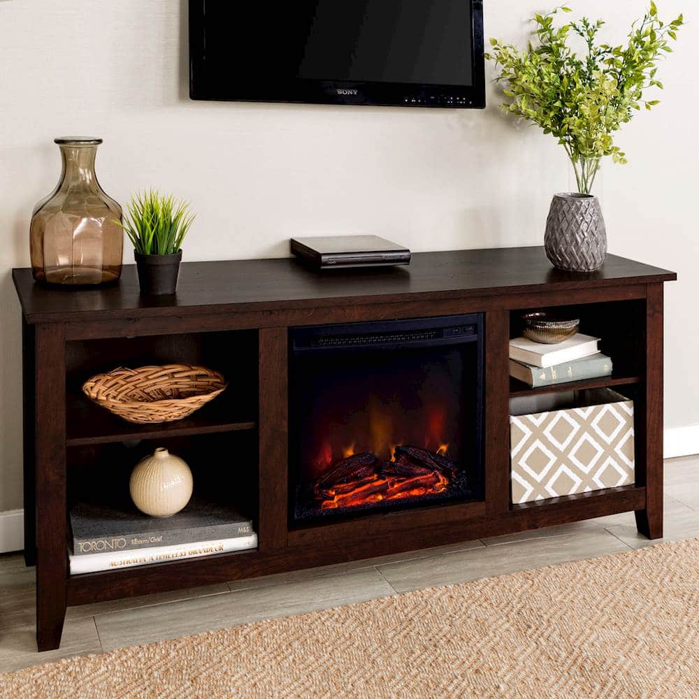 Alt View 18. Walker Edison - 58" Open Storage Fireplace TV Stand for Most TVs Up to 65" - Traditional Brown.