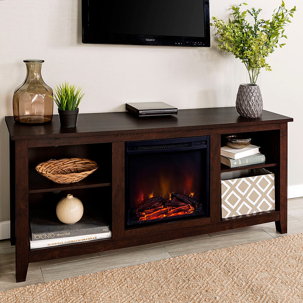 Alt View 1. Walker Edison - 58" Open Storage Fireplace TV Stand for Most TVs Up to 65" - Traditional Brown.