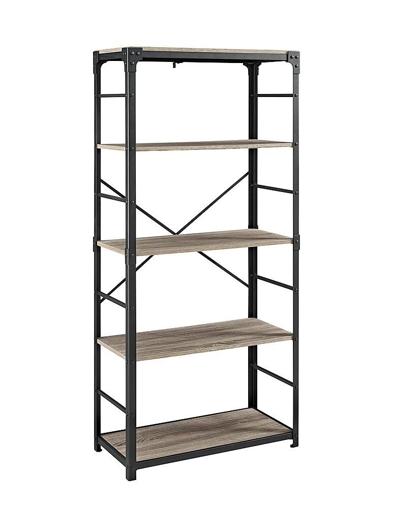 Angle View: Walker Edison - Industrial Wood 4-Shelf Bookcase - Driftwood