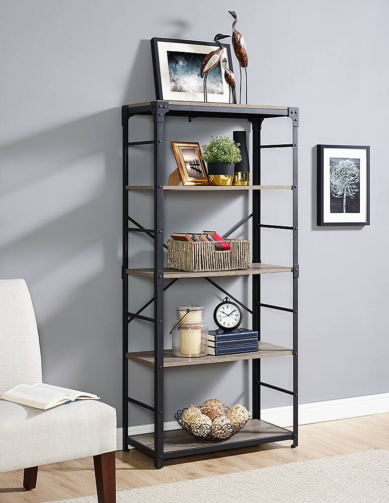 Best Buy Walker Edison Industrial Wood 4Shelf Bookcase Driftwood