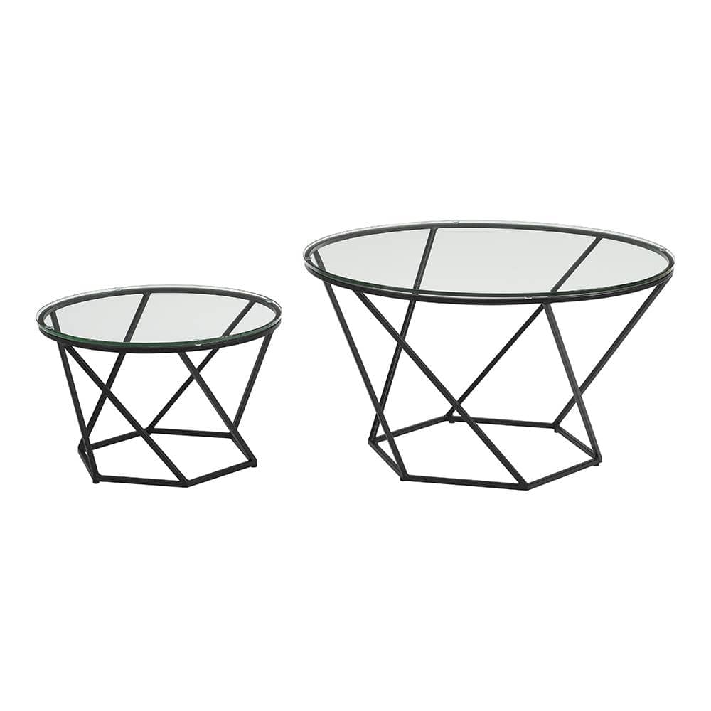 Front. Walker Edison - Geometric Nesting Table Set - Glass & Black.
