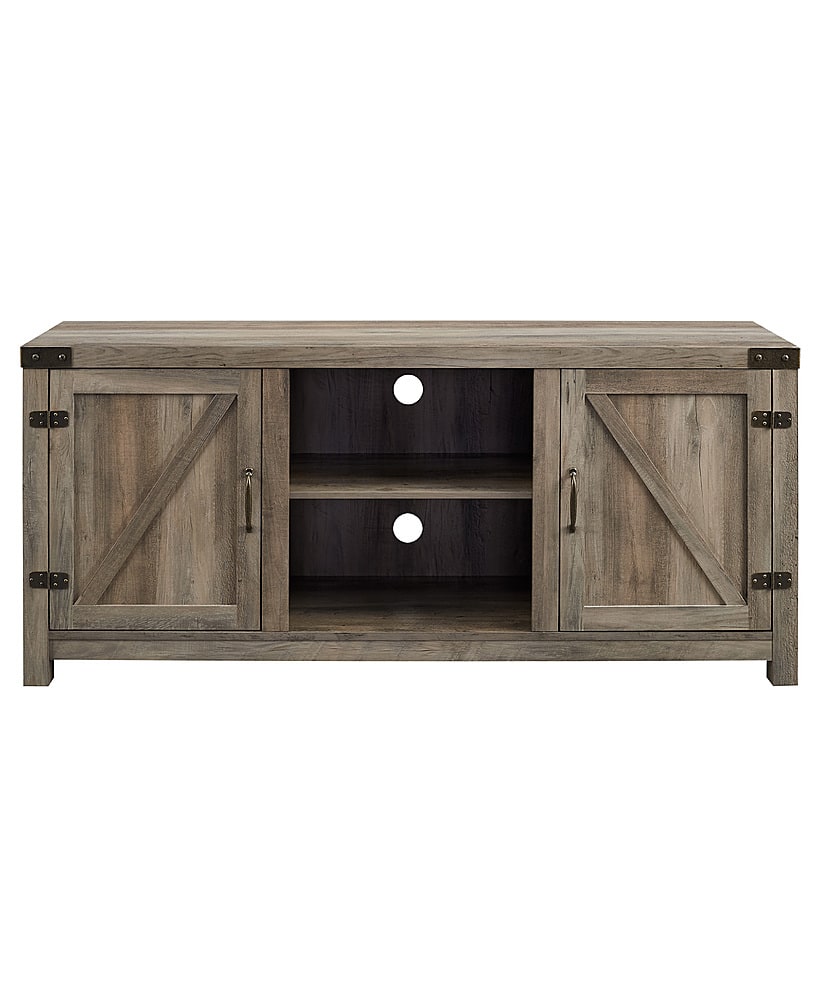 Front. Walker Edison - Rustic Barn Door Style Stand for Most TVs Up to 65" - Gray Wash.