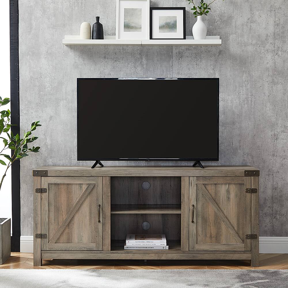 Alt View 11. Walker Edison - Rustic Barn Door Style Stand for Most TVs Up to 65" - Gray Wash.