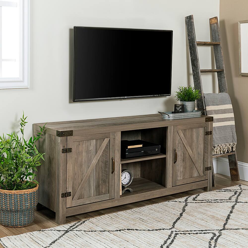 Alt View 15. Walker Edison - Rustic Barn Door Style Stand for Most TVs Up to 65" - Gray Wash.