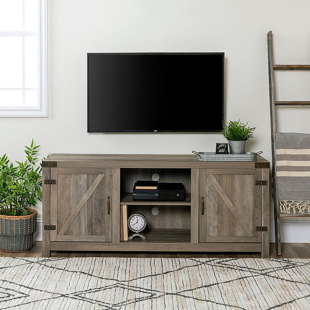 Alt View 16. Walker Edison - Rustic Barn Door Style Stand for Most TVs Up to 65" - Gray Wash.