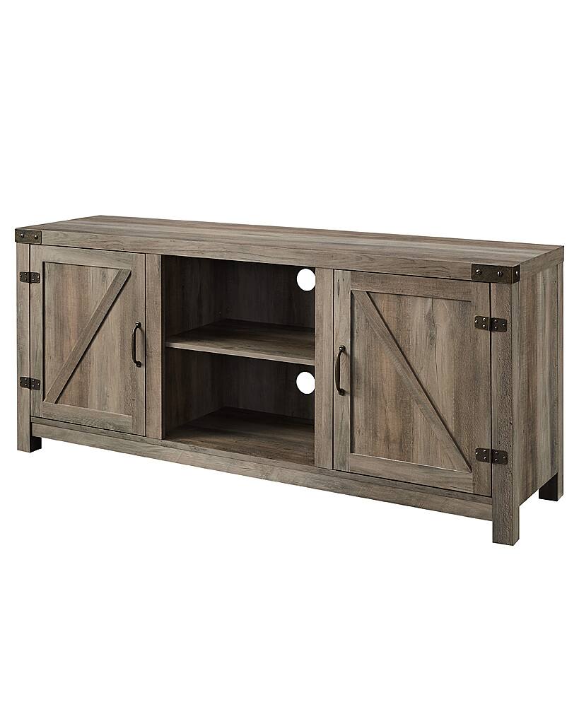Left. Walker Edison - Rustic Barn Door Style Stand for Most TVs Up to 65" - Gray Wash.