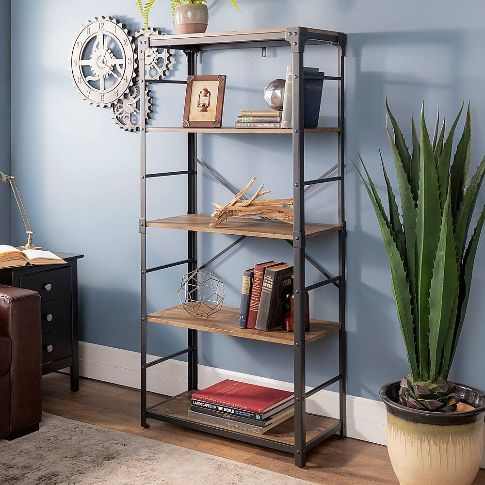 Best Buy Walker Edison Industrial Wood 4Shelf Bookcase Barnwood BBS64AIBW