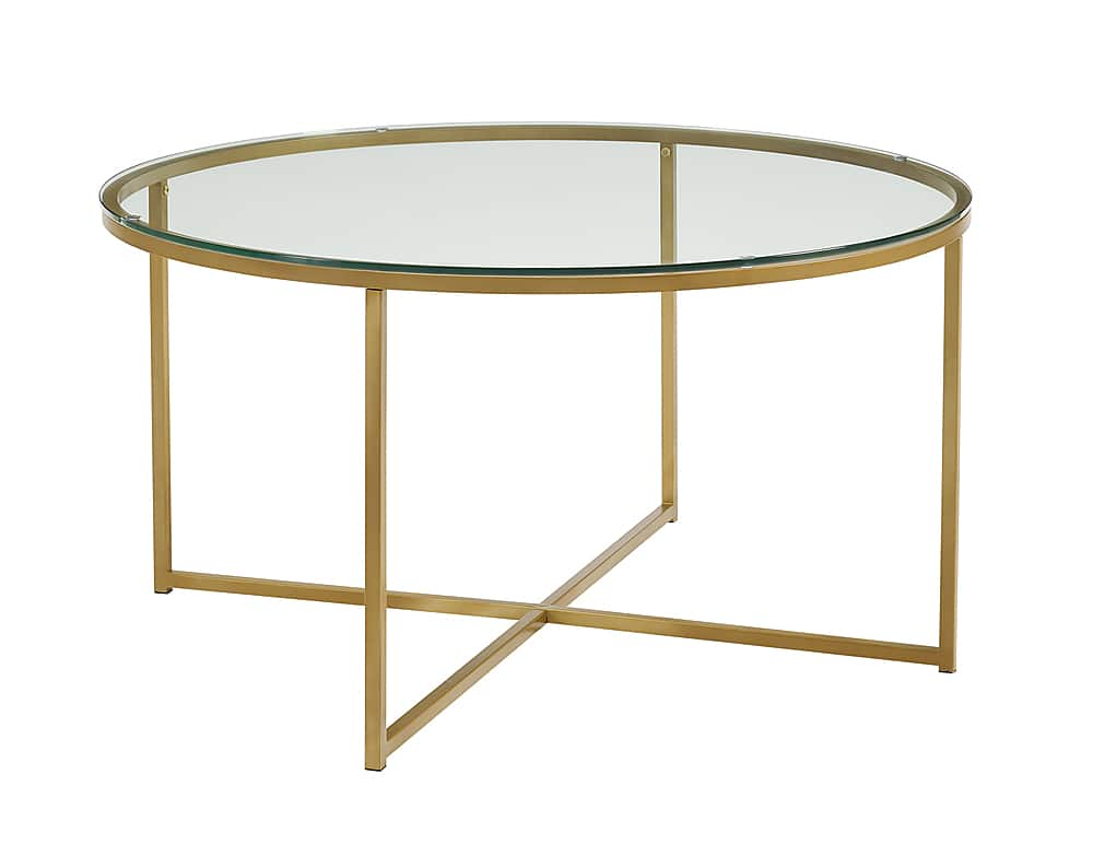 Angle View: Walker Edison - Modern Glam Round Coffee Table - Glass