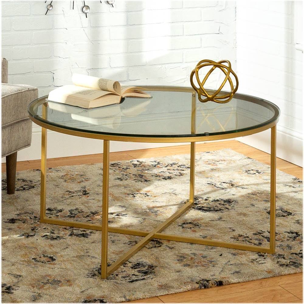 Best Buy Walker Edison Modern Glam Round Coffee Table Glass BBF36ALCTGGD
