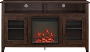 Walker Edison - Tall Glass Two Door Soundbar Storage Fireplace TV Stand for Most TVs Up to 65" - Traditional Brown - Front_Zoom