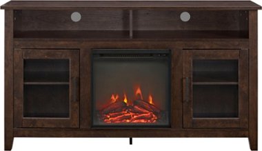 Walker Edison - 58" Tall Glass Two Door Soundbar Storage Fireplace TV Stand for Most TVs Up to 65" - Traditional Brown - Front_Zoom
