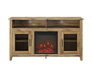Walker Edison - Tall Glass Two Door Soundbar Storage Fireplace TV Stand for Most TVs Up to 65" - Barnwood - Front_Zoom