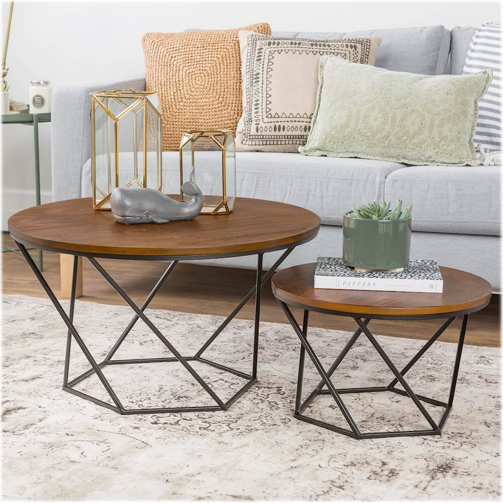 Best Buy: Walker Edison Caroline Geometric Nesting Table Set Oak ...