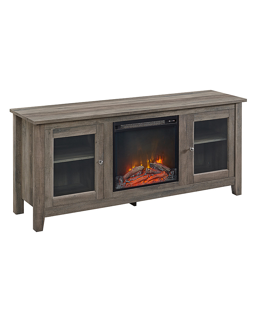 Angle View: Walker Edison - Traditional Two Glass Door Fireplace TV Stand for Most TVs up to 65" - Grey Wash