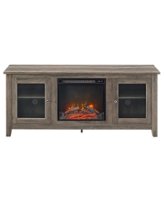 Walker Edison - Traditional Two Glass Door Fireplace TV Stand for Most TVs up to 65" - Grey Wash - Front_Zoom