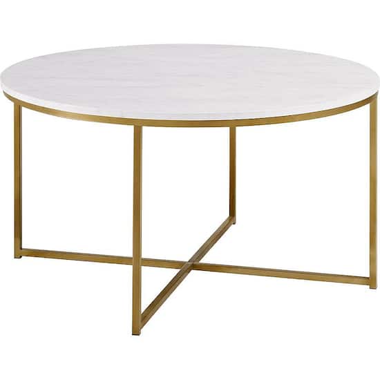 Walker Edison Modern Glam Round Coffee Table Faux Marble Bbf36alctmgd Best Buy