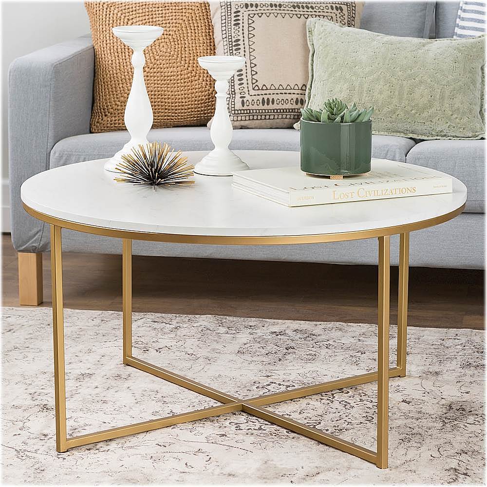 Walker Edison Modern Glam Round Coffee Table Faux Marble BBF36ALCTMGD ...