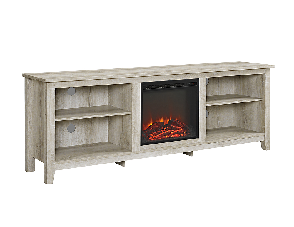 Angle View: Walker Edison - Open Storage Fireplace TV Stand for Most TVs Up to 85" - White Oak