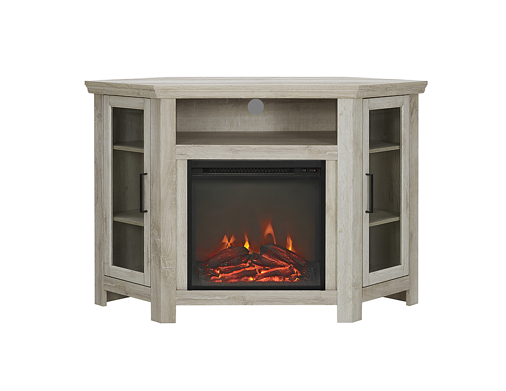 Door Corner Fireplace Tv Stand, White Oak Corner Tv Stand With Fireplace