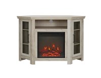 Walker Edison - Glass Two Door Corner Fireplace TV Stand for Most TVs up to 55" - White Oak - Front_Zoom